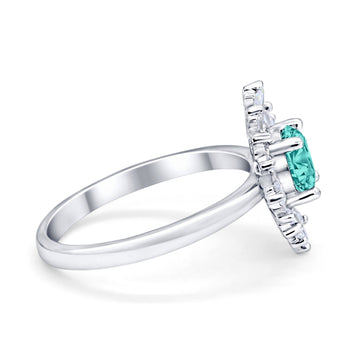 Halo Floral Style Vintage Wedding Ring Simulated Paraiba Tourmaline CZ 925 Sterling Silver